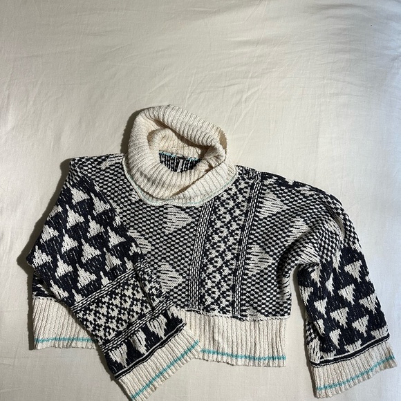 Free People Jupiter Black and Cream Cowl Neck Sweater - Picture 3 of 14